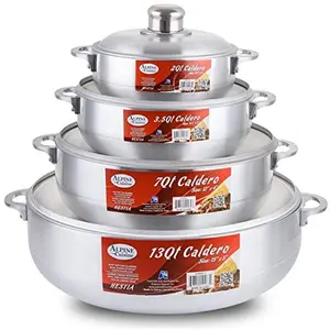 Alpine Cuisine 8 Piece Gourmet Aluminum Caldero Set, 2/3.5/7/13 quart, Silver