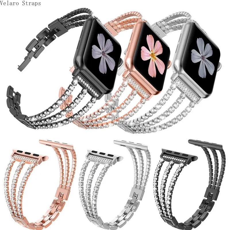 Dual-Link Rhinestone Stainless Steel Watch Strap, Bling Chain Band for Apple Watch All Series Ultra SE 1-11