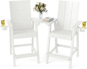 FOOWIN Tall Adirondack Chairs Set of 2,HDPE Adirondack Bar Stools with Connecting Tray & Cup Holders,Weather Resistant Balcony Chair for Outdoor Deck Lawn Pool Backyard