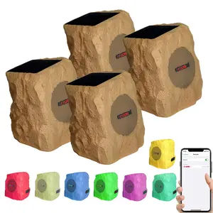 5 Core Rock Speaker Outdoor Waterproof Bluetooth Garden Speakers Solar & USB Charging RGB Colors for Patio Pool & Home Customizable AI Christmas Companion