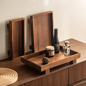 Summervibes Handmade Solid Wood Vanity Tray for Bathroom Non Deformable Organizer with Natural Wood Grain Holds Shampoo Cosmetics Travel Toiletries Fits Home Baths Hotel Countertops