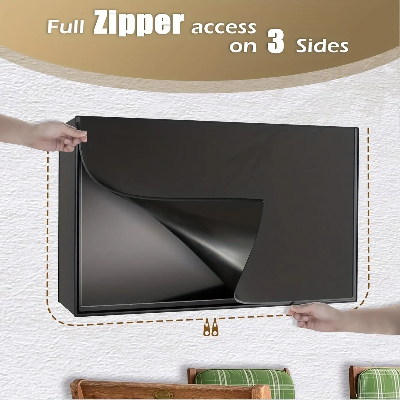 Outdoor TV Cover, Full Zipper Design, Multi-Functional Durable TV Protector, Thickened, All Seasons Use, Only Covers, Weatherproof, TV Dustproof Cover, Easy Installation, Waterproof Durable Cover