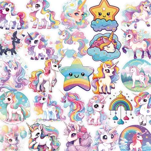 56pcs Cute Unicorn Transparent PET Material Series Graffiti Stickers Suitable for Luggage, Phone Cases, Laptops, Helmets, Skateboards Waterproof Decoration DIY Creative Stickers