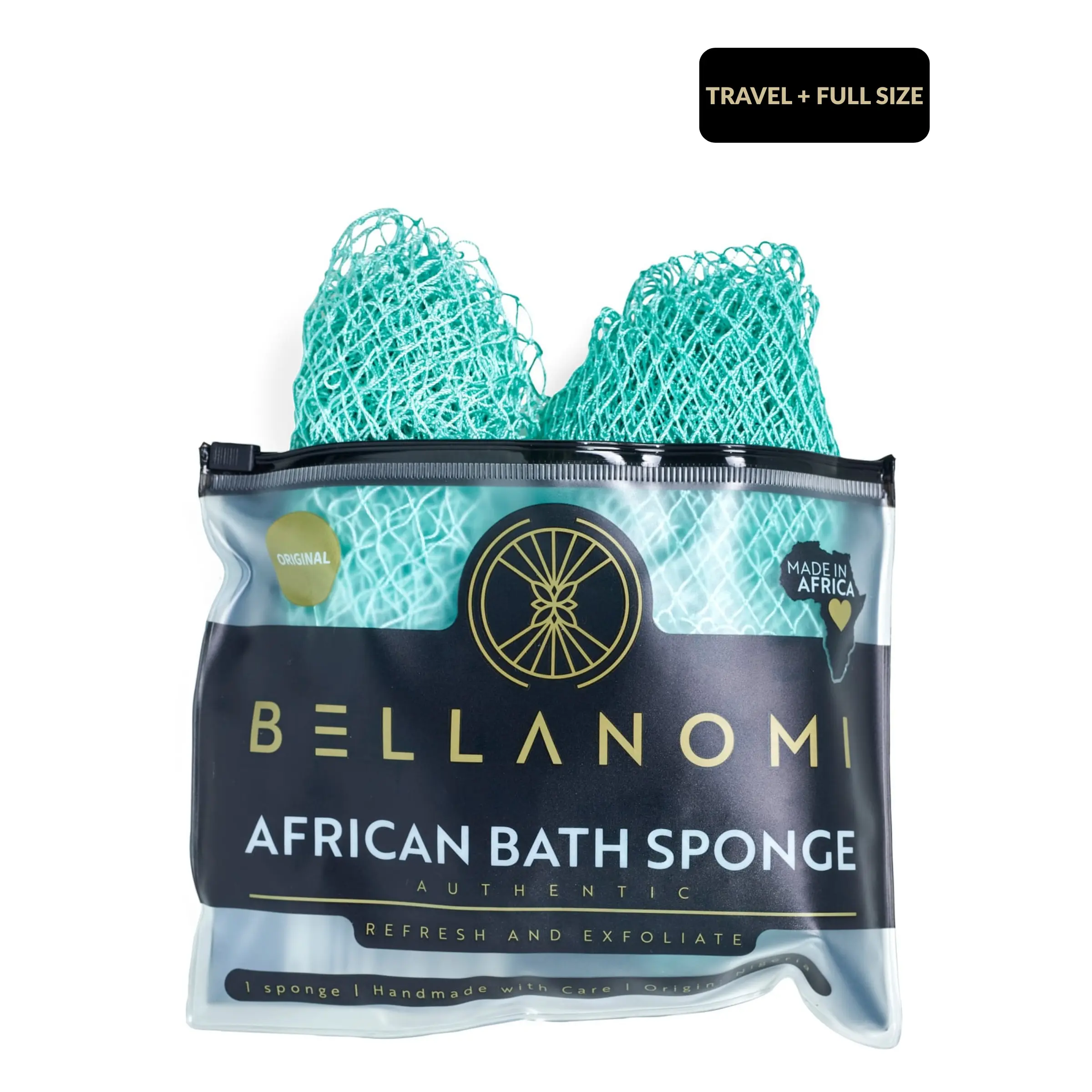 Bellanomi Face & Body African Exfoliating Net Sponge Duo – Mini Face + Full-Length Body Sponge (2-Pack) for Smooth Skin