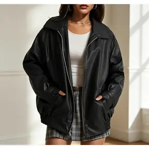 Women's Oversized Faux Suede Leather Motorcycle Bomber Coat - Lon Sleeve Polyester-Blend Fabric, Punk Style, Fall-Winter Outerwear with Pockets, Basic Button Closure, Vergsatile for Casual-Formal Use
