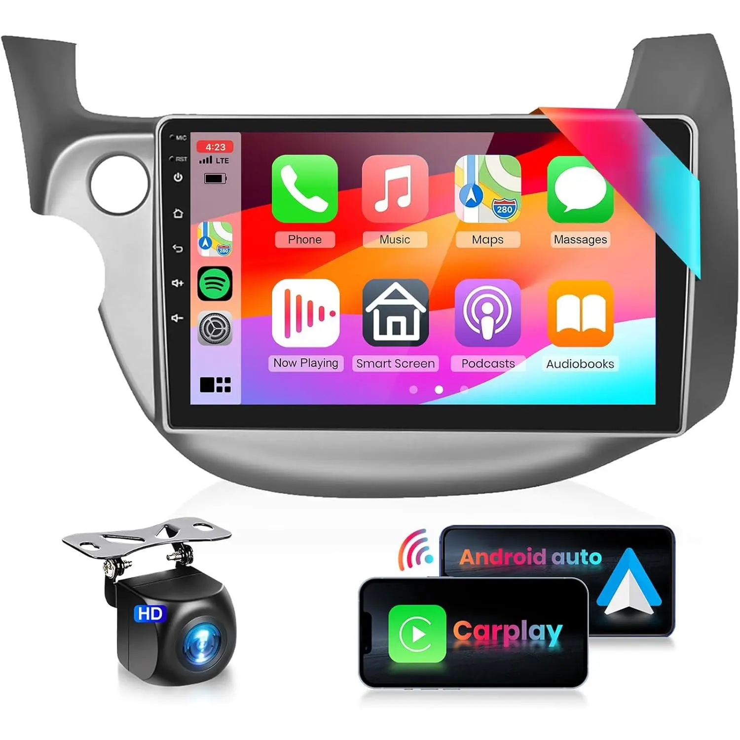 RIMOODY 10.1" Car Video Player for 2008-2013 Honda Fit, CarPlay & Android Auto Compatible, with GPS, WiFi, MirrorLink, 5.0 Bluetooth, FM/RDS, 2G+64G Storage & Backup Camera, Father's Day Gift