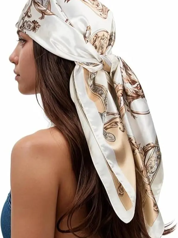 Head Scarf for Women Like Silk Scarf Hair Scarf Printed Square Scarf Bandanas for Women 35 Inches