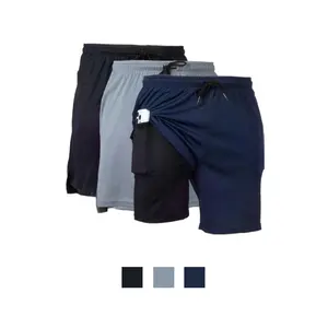 Men's 2 in 1 Running Shorts with Compression Liner 7 Inch Active Training Lightweight Quick-Dry Gym Athletic Workout Shorts with Liner Phone Pocket