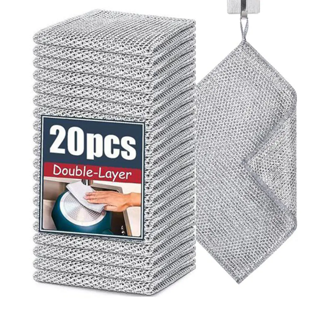 Premium Stainless Steel Dish Sponges (10/20-Pack) - Heavy-Duty Dual-Sided Scratch-Free Sponge, Reusable Rust-Proof Steel Household Cleaning Tool for Pots, Pans, Dishwasher-Safe (Silver)