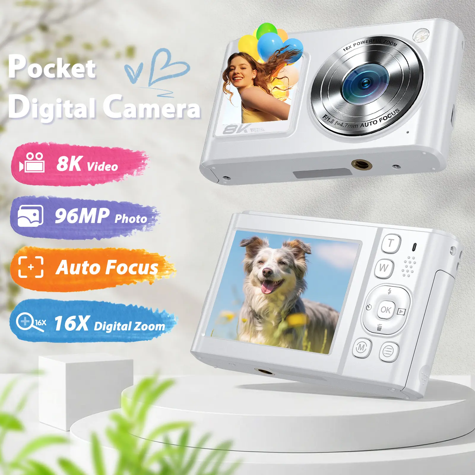 Digital Camera Zostuic 8K Vlogging Selfie Camera, 96MP Digital Camera with Dual Screen & 16X Zoom, 6-Axis EIS Anti-Shake WiFi Y2K Aesthetic Compact Camera for Boys and Girls Photography Travel Record Ideal Holiday Gift.