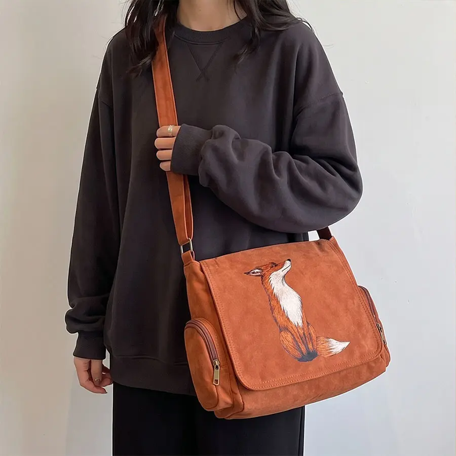 Newly upgraded fabric, large-capacity flap tote bag featuring a fox print—an excellent choice for everyday outings, travel, shopping, and gifts.