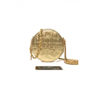 CHANEL Gold Metallic Crocodile Embossed Round Clutch with Chain