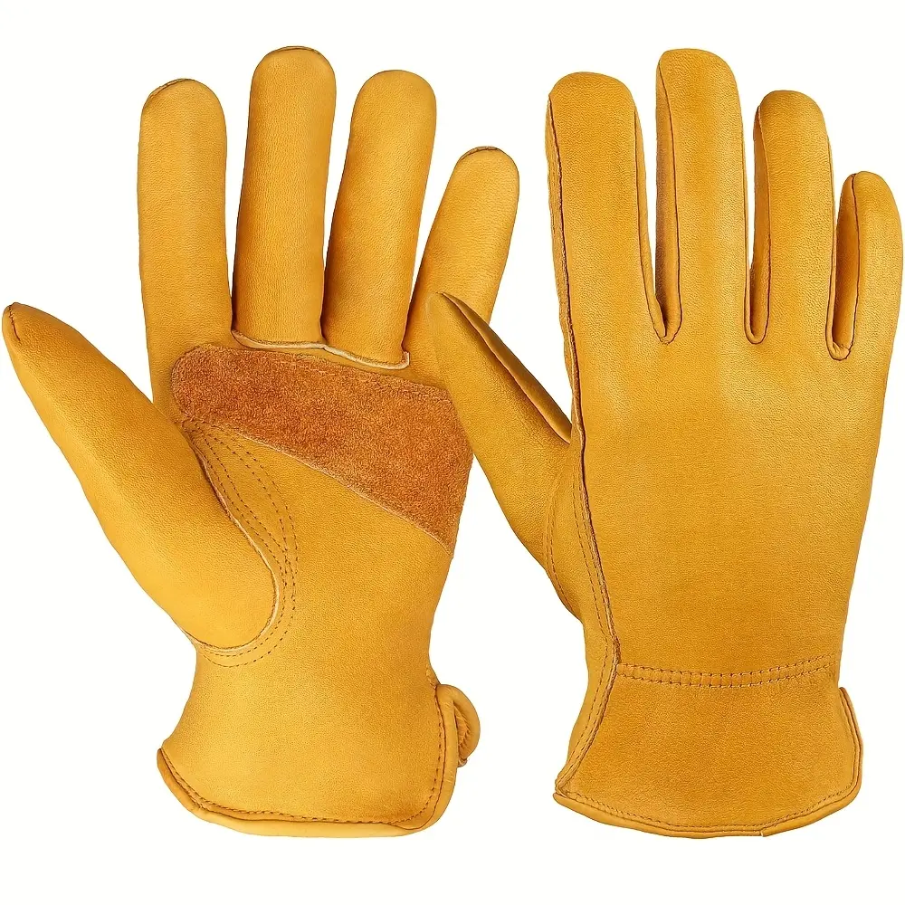 1 Pair Of Reinforced Leather Work Gloves, Flexible Cowhide Gloves with Stretchable Wrist, Durable Safety Gloves for Men Women, Ideal for Gardening, Welding, Woodworking and Outdoor Tasks