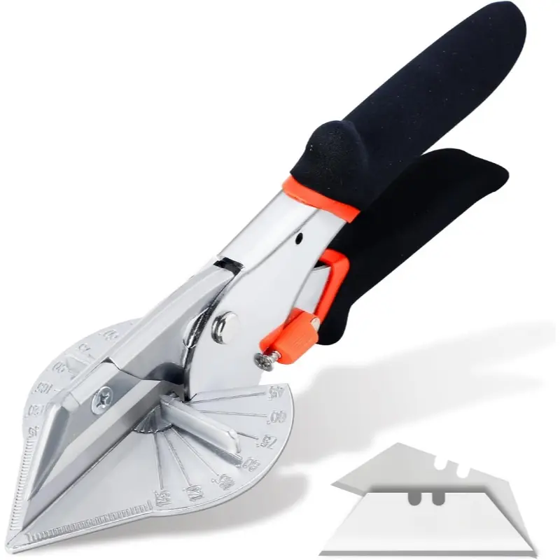 Miter Shears for Molding, 45°-135° Adjustable Trim Cutter, 2 SK5 Blades | Tool-Free Blade Swap,Clear Angle Scale,Non-Slip Padded Grip,Safety Lock, For Pvc/Vinyl/Trunking/Soft Trim