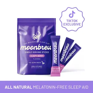 MoonBrew Natural Sleep & Calming Drink Travel Pack - Melatonin-Free Magnesium Drink Mix with 11 Superfoods | Sugar-Free Night-Time Calm | Vegan, Gluten-Free | 14 Single-Serve Packets | Made in USA