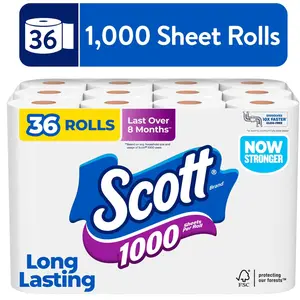 Scott 1000 Trusted Clean Bath Toilet Paper, 32 Rolls, Septic-Safe, 1-Ply Toilet Tissue