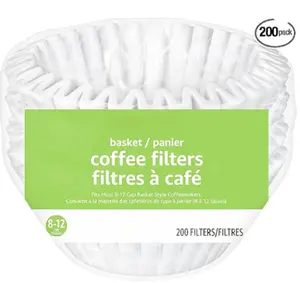 Basket Coffee Filters for 8-12 Cup Coffee Makers, White, 200 Count