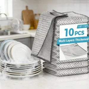 Non-Scratch Dish Cloth - 10 Pack Double Layer Reusable Cleaning Cloths, Dishwashing Cloth, Washable for Pots, Sinks and Dishes