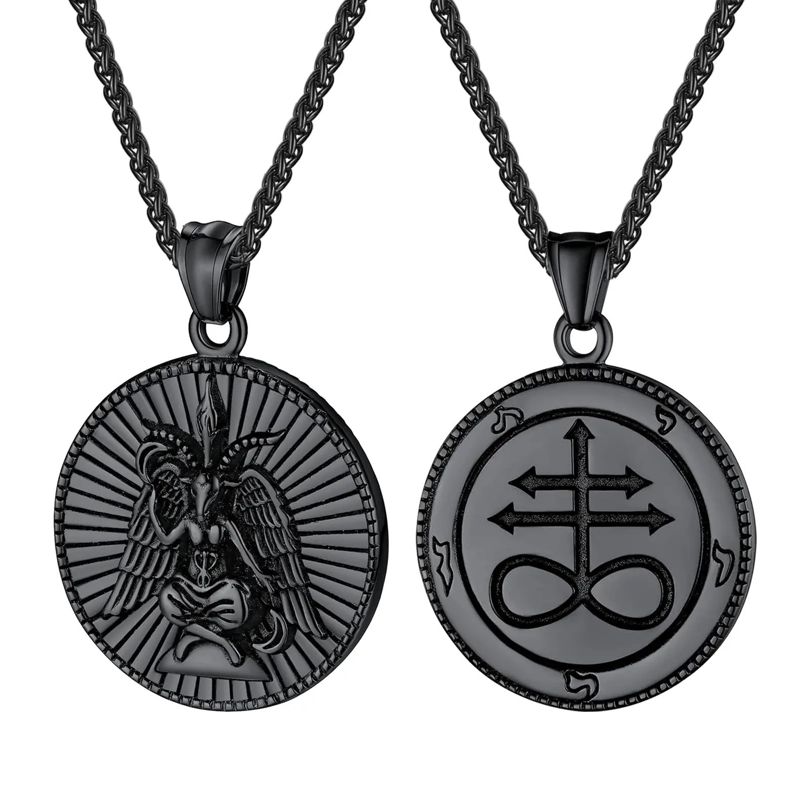 OIDEA Baphomet Sigil Pendant Necklace for Men - Stainless Steel Double-Sided Gothic Lucifer Amulet, Occult Chain Jewelry, Halloween Gift, Lucifer Necklace, Gothic Necklaces