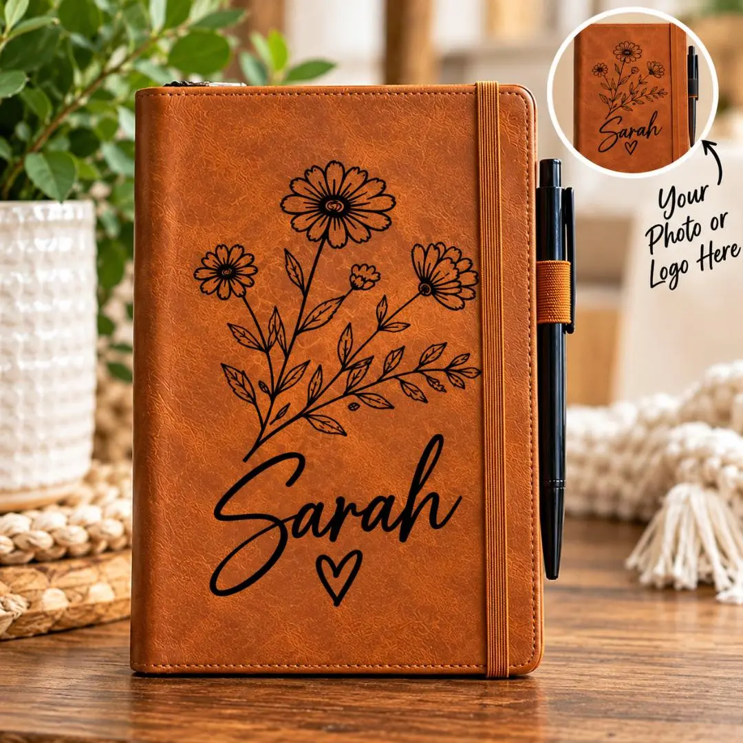Personalized Engraved Leather Journal, Custom Name & Text Notebook, Customizable Design Notebooks for Office Stationery Supplies