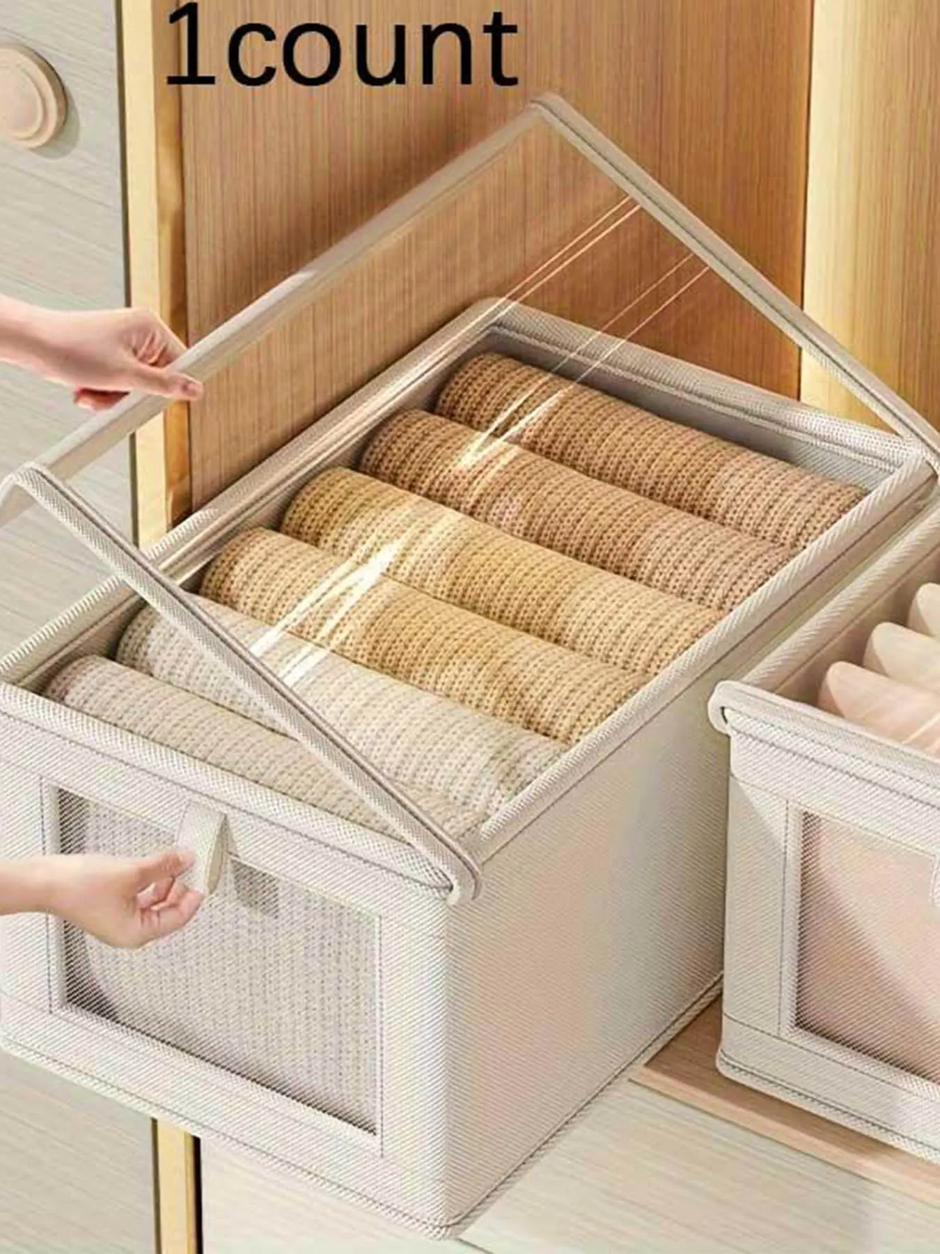 Foldable Clothing Storage Box with Transparent Lid, Casual Style Organizer for Bedroom, Closet, Home Organization, Clothes Storage Box, Foldable Fabric Organizers, Clothes Organizer Boxes, Collapsible Storage Box
