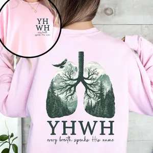 YHWH Lungs Christian, Front and Back, Yahweh, Every Breath Speak His Name, Hebrew, Name of God, Faith Apparel Sweatshirt, Sweater, Crewneck Cotton