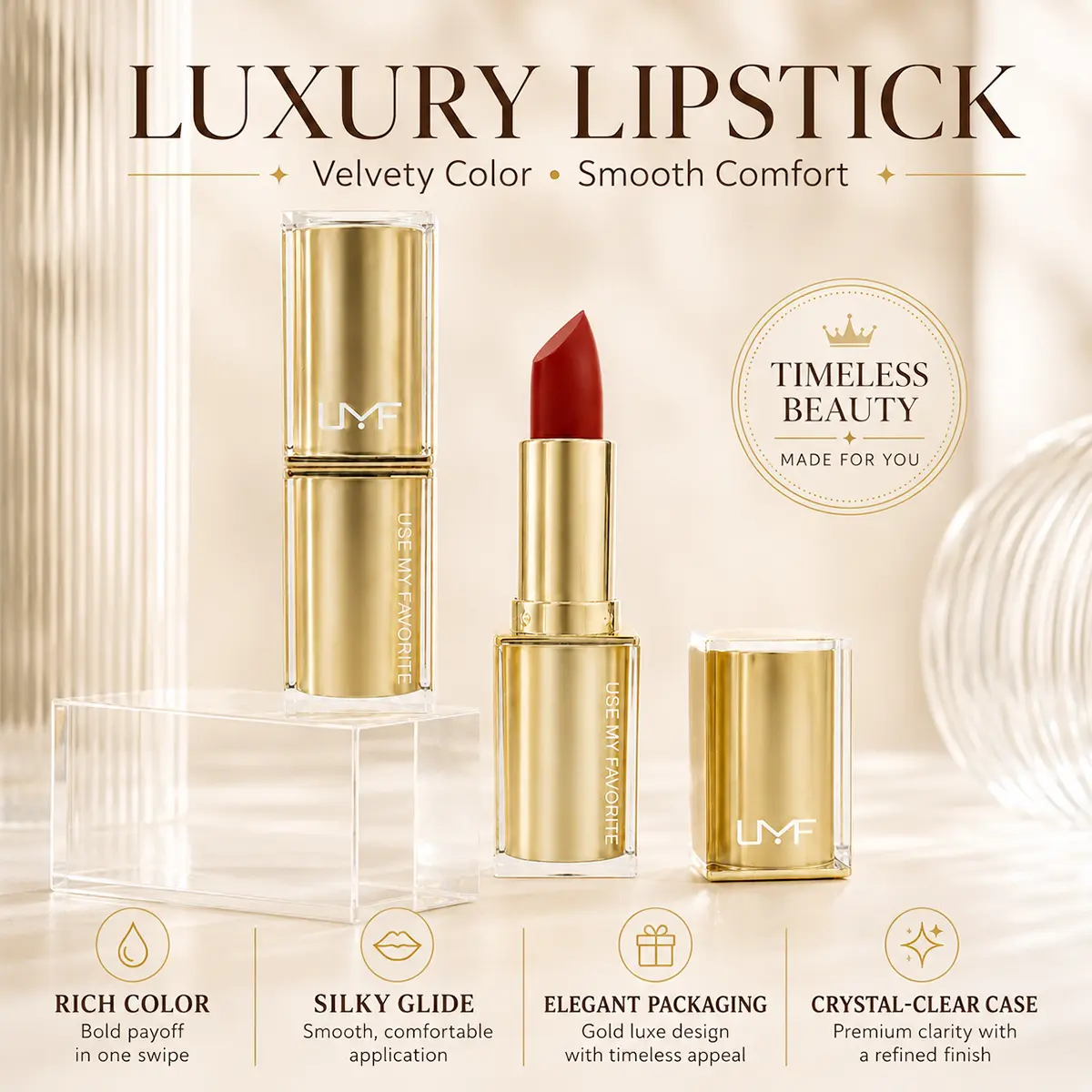 UMF Silky Moisturizer Lipstick, Lip Care Cosmetic for Normal Skin, Daily Radiant Super Glossy Finish, Luscious Comfort & Fuller-Looking Lips, Clown Makeup Gift