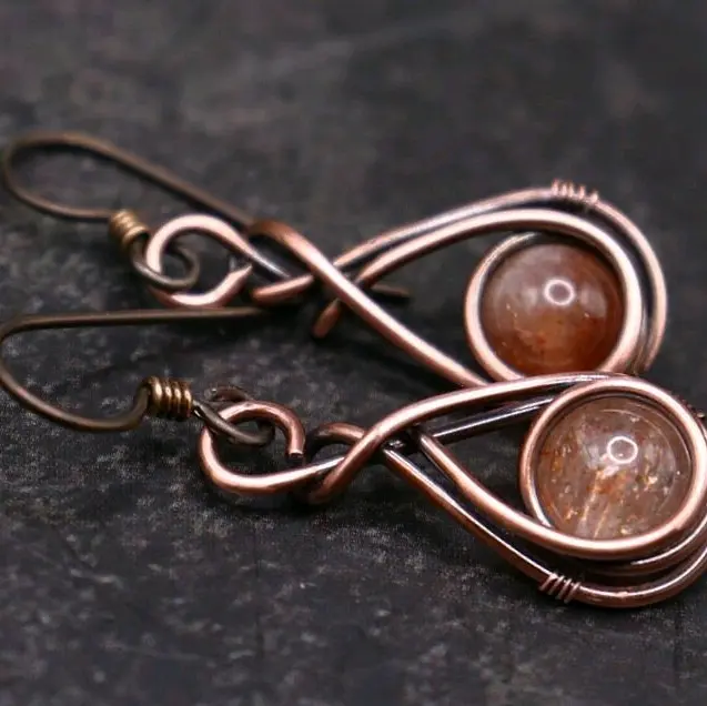 Glittery Sunstone Copper Earrings Dazzling Gemstones Jewelry