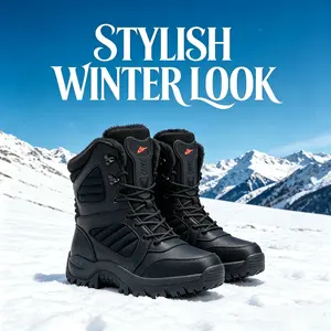 Men's High-Top Tactical Winter Boots Waterproof Snowproof Non-Slip Warm Plush Insulated Ankle Boots Durable Outdoor Hiking Trekking Camping Shoes for Extreme Cold Weather,textile upper,botas consuela antideslizante boy worker anti-slip wear resistant Summ