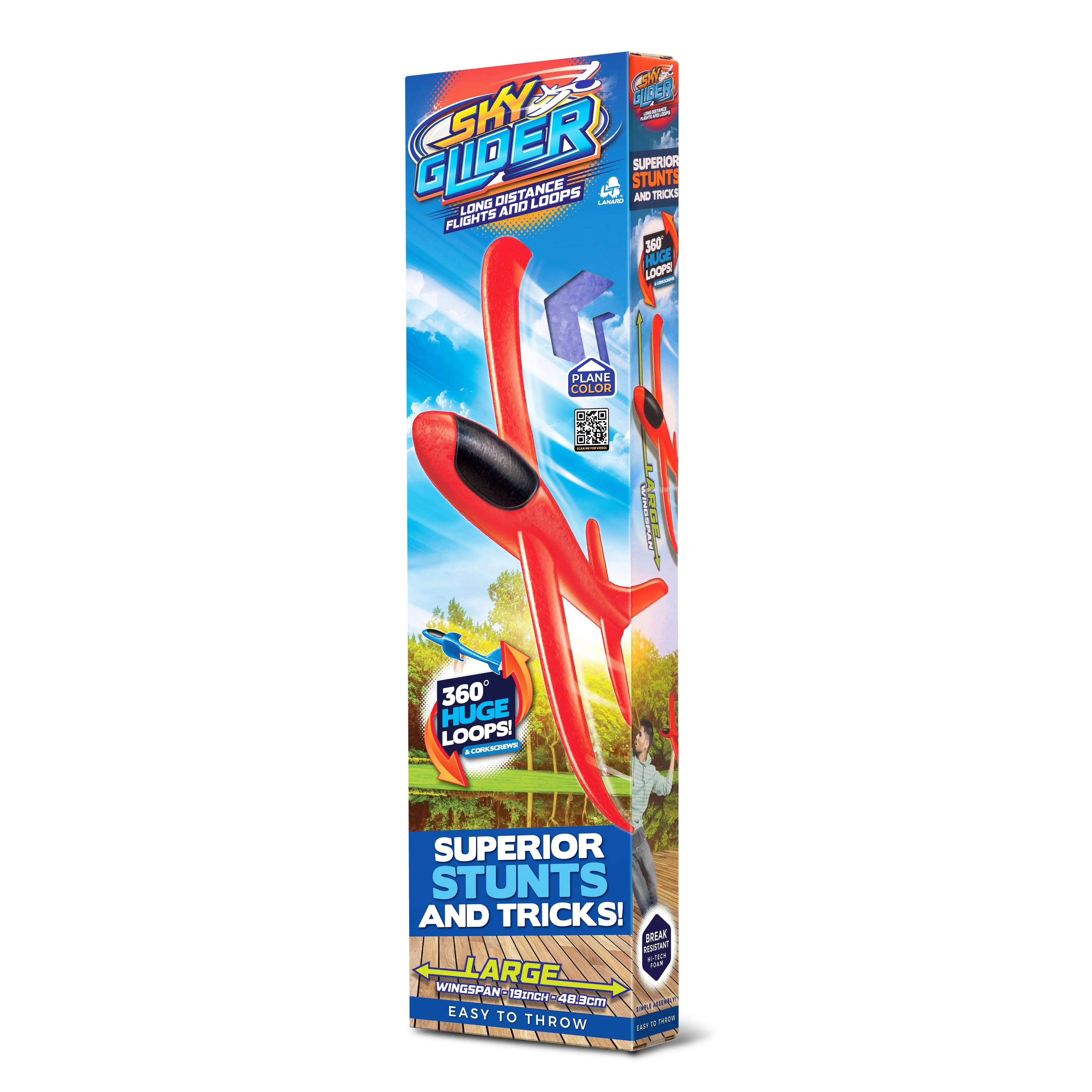 Large Foam Glider Airplane Toy 19" Throwing Plane with Long Distance Flight & 360° Stunt Loops
