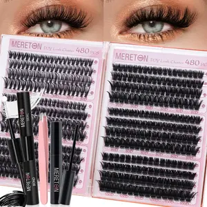 Mereton Lash 480PCS DIY Eye Lash Extension Kit - 6 Variety Styles, 10mm-16mm Mixed Length, Large Capacity Individual Cluster Lashes, Lash Bond & Seal