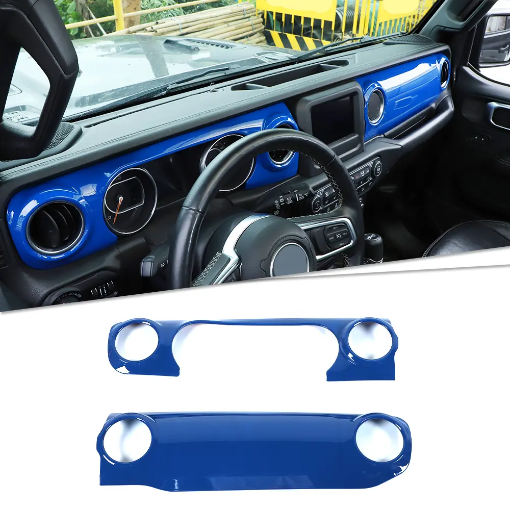 2-Piece ABS Carbon Fiber Blue Center Console Dashboard Decoration Panel Trim Kit - UV-Resistant 3-Layer Gloss Cars Accessories, DIY Install Fit for 2018-2023 Jeep Wrangler JL JLU/Gladiator JT, Accessories for Car, Vehicle