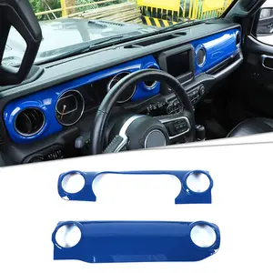 ABS Carbon Fiber Blue Center Console Dashboard Decor Panel Cover Trim - Fitment for 2018-2023 Jeep Wrangler JL JLU/Gladiator JT, 2-Pieces Car Interior Decal, DIY Install, UV Resistant Vehicle Interior Accessory