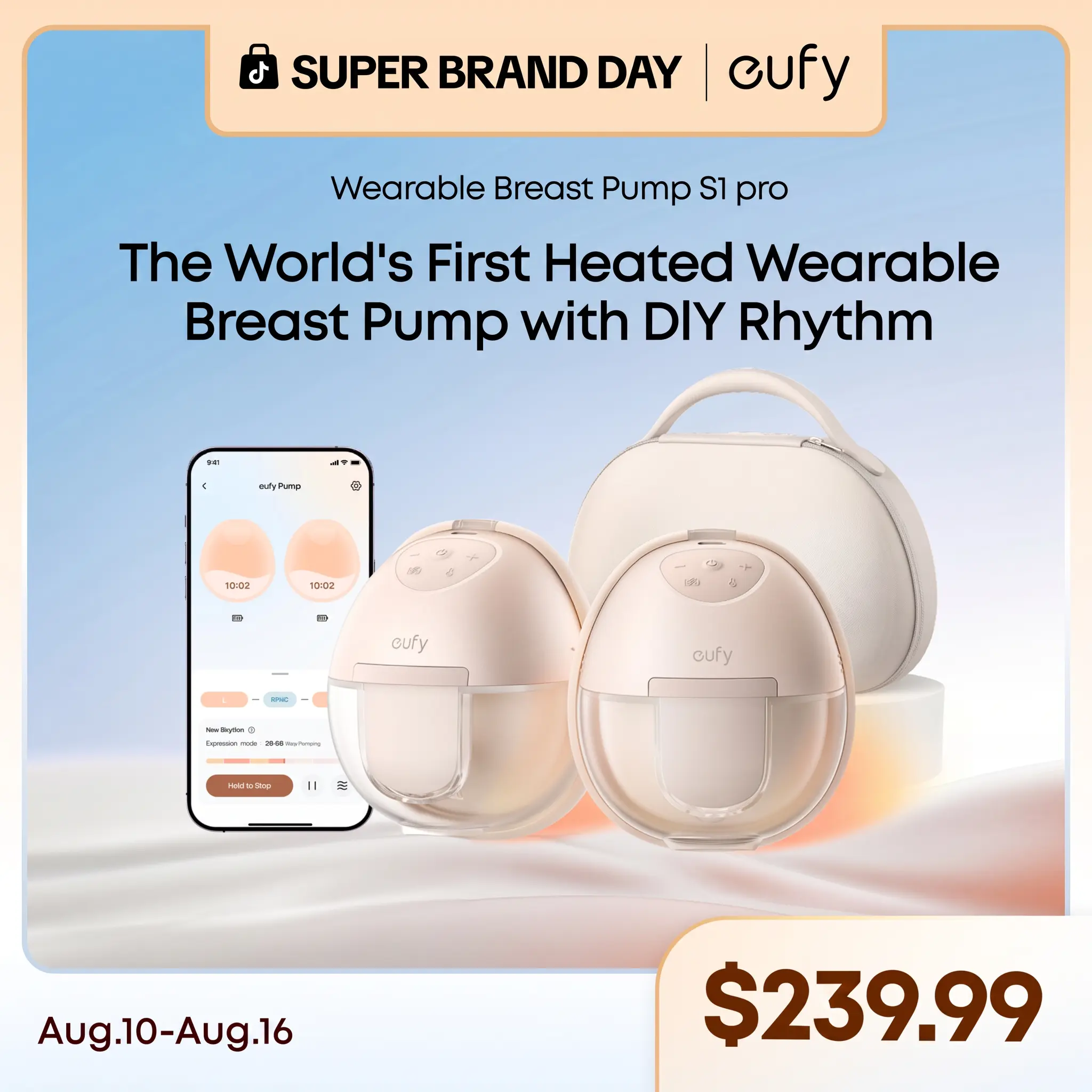 【Exclusive Bundle】eufy S1 & S1 Pro Heated Wearable Breast Pump, Hands-Free Breast Pump with Industry-Leading HeatFlow Tech, App-Controlled OptiRhythm, Hospital-Grade Suction, Leakproof, Slim and Ultra-Quiet for in-Bra Usec#super brand day