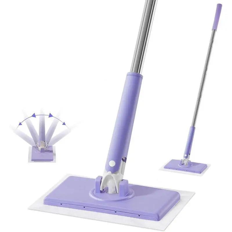 No-Wash Hands-Free Mop, Disposable Face Towel Replacement, Microfibre Long-Handled Rotating-Head Wet & Dry Duster Mop, Quick Floor Cleaning Wet/Dry Multi-Surface Cleaner for Bathroom, Microfibre Mops, Long-Handled Rotating-Head Mops