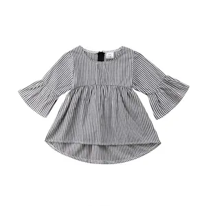 Ma&Baby Newborn Baby Girl Vertical Stripe Print Tops T-Shirt Lama Long Sleeve Round Neck High Waist Casual Dress