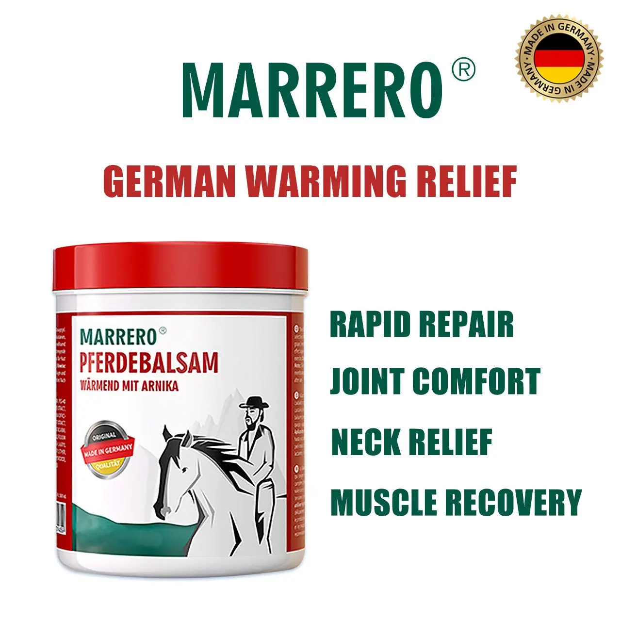 MARRERO German Warming Herbal Massage Gel with Arnica & Horse Chestnut, 9 Botanical Extracts, Post-Workout & Everyday Body Care