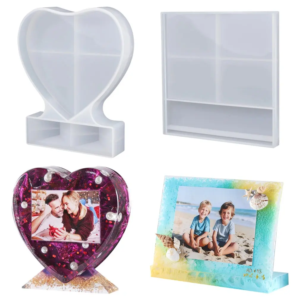 LET'S RESIN Picture Frame Resin Molds, Large Unique Silicone Molds for Photo Frame, Rectangle & Heart Shape Epoxy Molds for DIY Home Decor, Handmade Gifts