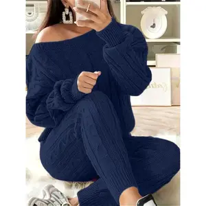 Women's Fall Winter Two-Piece Set, Plus Size Long Sleeve Pullover Sweater & Leggings, Multiple Colors Available, Casual Fashion