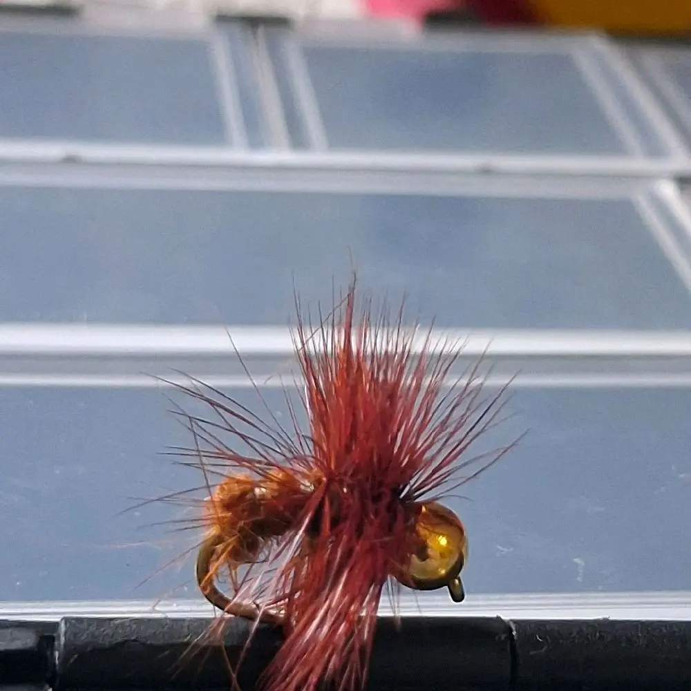 Red Feather Fly Fishing Lure with Gold Eye for Anglers