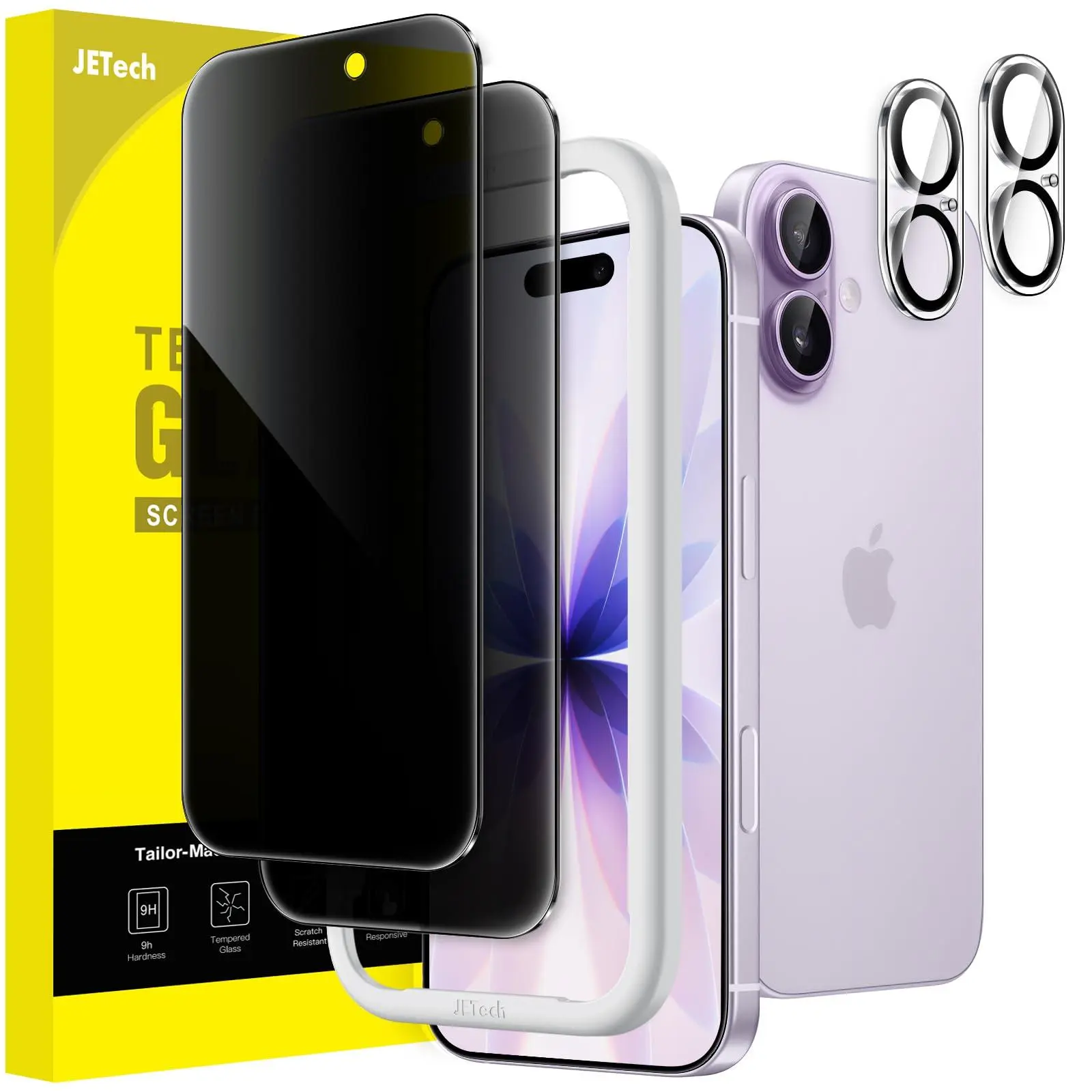 JETech Anti-Spy Tempered Glass Privacy Screen Protector with Camera Lens Protector for iPhone 17 Series Smartphone, Handheld Cellphone Devices, Easy Installation Tool, 2-Pack, Protection