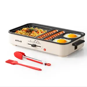Multi-Zone Electric Breakfast Maker | Non-Stick Diatomite Coating | 3-Gear Temp Control | Cook Steak, Eggs, Sausages All at Once!
