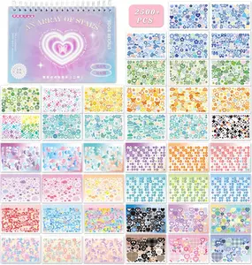 2500PCS Scrapbook Stickers Book - Cute Butterfly Stars Heart Letter Glitter Self-Adhesive Korean Bows Ribbons Kpop for Kids Girls Boys Aesthetic Craft Scrapbooking Junk Journal 50-Page