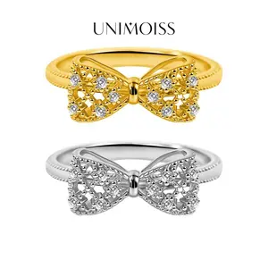 UniMoiss 18K Gold-Plated Moissanite Dreamy Bow Ring Silver-Plated Eternal Knot Ring Silver-Plated Jewelry Perfect Birthday Engagement Wedding Anniversary Christmas Gift