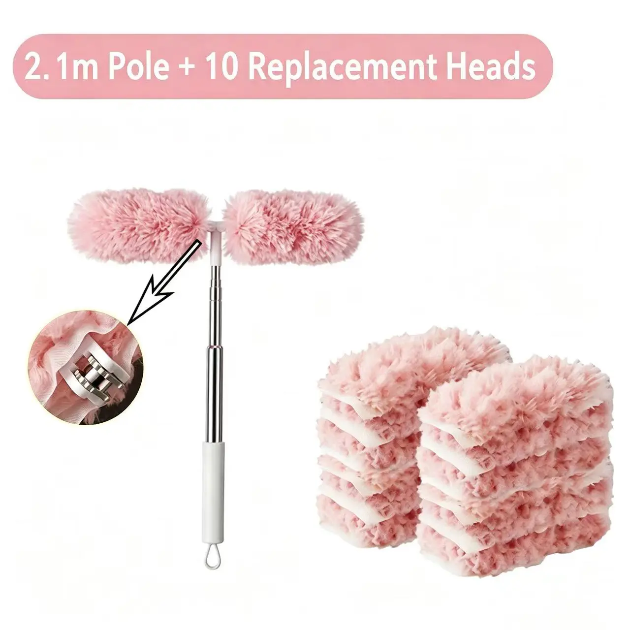 7ft Extendable Household Microfiber Duster - 360° Flexible Bend Head, Disposable Heads, Reusable Telescoping Brush, Lightweight Tool for High Corners, Ceiling Fans, Furniture (Sports & Outdoor Protective Gear Accessory)