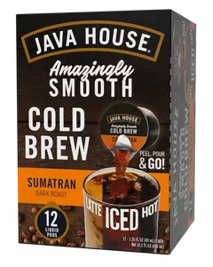 Java House Cold Brew Coffee Concentrate Single Serve Liquid Pods, Sumatran, 12 Count