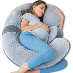 Pregnancy Pillow E Shaped with Detachable Wedge, Adjustable Full Body Maternity Pillow for Sleeping, Dual-Sided Velvet Cover, 60 Inch Support for Side Sleepers, Grey