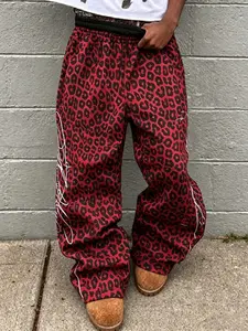 2026 TikTok Viral Red Leopard Print Baggy Pants for Men, Y2K Streetwear Wide Leg Sweatpants, Retro Graffiti Graphic Oversized Joggers, Elastic Waist Casual Track Pants, Bold Hip Hop Street Style, Comfy Daily Wear, Loose Casual Style