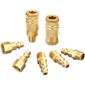 7 Pcs Air Hose Fittings Quick Connect Brass Air Coupler and Plug Kit, Industrial Type D, 1/4 Inch NPT Air Compressor Fittings - Home Improvement.