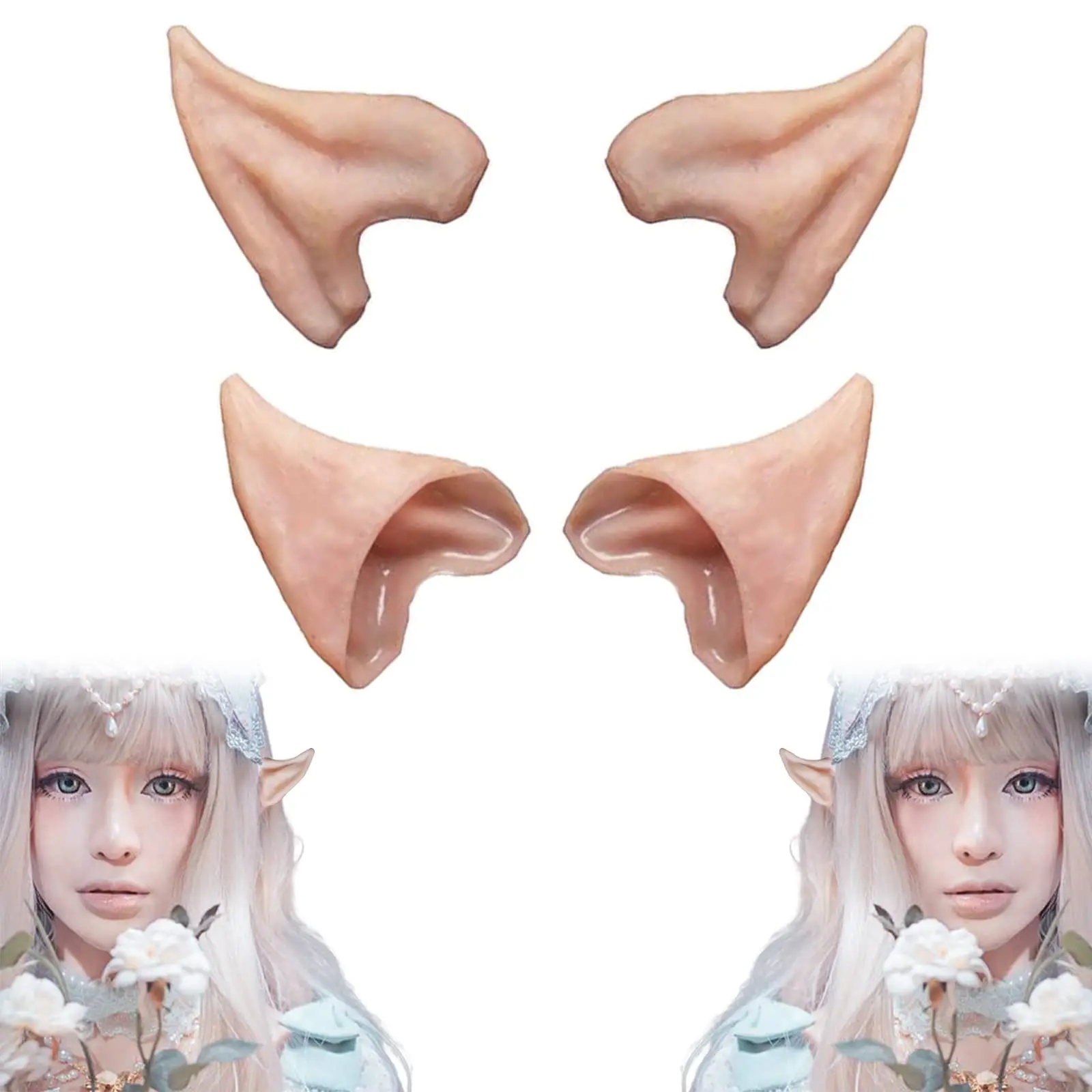 HOMEYA Pointed Prosthetic Elf Ears, 2 Pairs Party Accessories for Halloween Cosplay Costumes, Gift for Adults (Included in Party Hats & Masks Collections), Tape